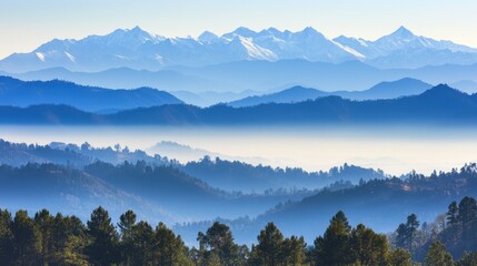 Naklejka premium Serene Snow-Capped Mountain Range at Dawn