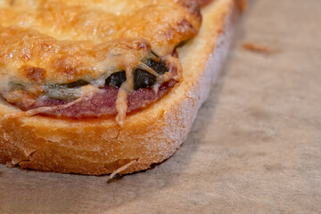 Melted Cheese and Toppings on Rustic Bread
