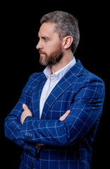 Successful business man in office. Office manager boss isolated on black. Business boss in suit. Big boss. Professional businessman. Businessman. Business leadership and success. Managing business