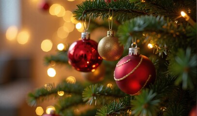 Close-up family with ornaments and bokeh