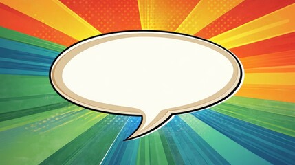 Comic explosion with a speech bubble, outlined in bold with multicolor background, perfect for fun and energetic messages.