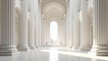 church interior, Neoclassical style, tall columns, grand entrance, balanced design, white marble, simple elegance, soft daylight, 18th-century vibe