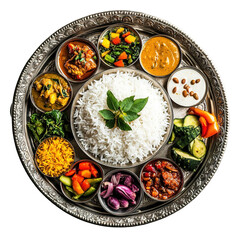 
A thali food platter is a beautifully arranged
