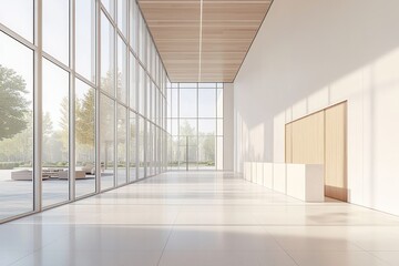 Fototapeta premium Modern Lobby with Large Windows and Wood Accents