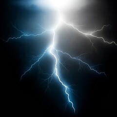 A powerful image of bright lightning, breaking through a dark turbulent sky. Electric lightning bolts with a dark background of dynamic natural energy concept