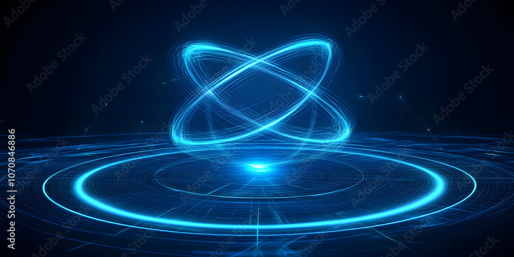 Poster abstract blue glowing circles: an ethereal abstract background with a vibrant blue glow radiating fr