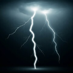 Fototapeta premium A powerful image of bright lightning, breaking through a dark turbulent sky. Electric lightning bolts with a dark background of dynamic natural energy concept