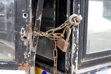 Strong iron steel chain close up.