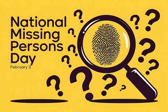 National Missing Persons Day design with magnifying glass and fingerprint