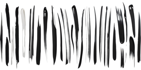 Black Ink Brush Strokes, Set of vertical black ink brush strokes