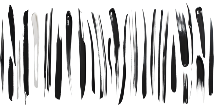Black Ink Brush Strokes, Set of vertical black ink brush strokes