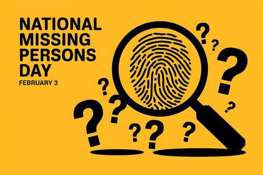 National Missing Persons Day design with magnifying glass and fingerprint