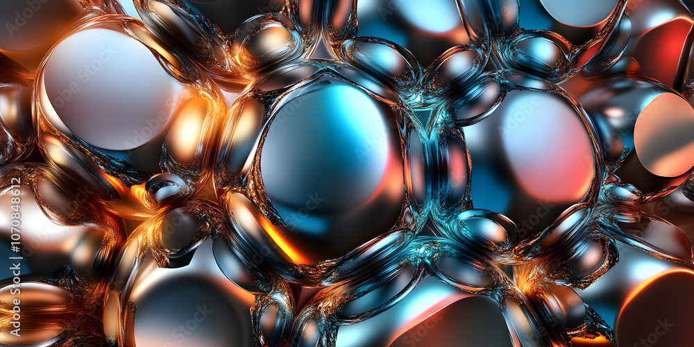 Poster abstract metallic spheres: a mesmerizing abstract background featuring an array of iridescent, metal