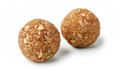 laddu indiaen dessert food on white background, fried balls