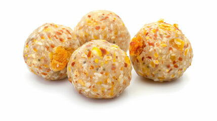 laddu indiaen dessert food on white background, fried balls