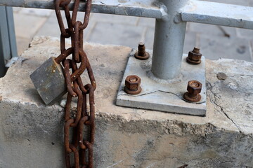 Strong iron steel chain close up.