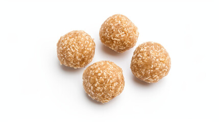 laddu indiaen dessert food on white background, fried balls