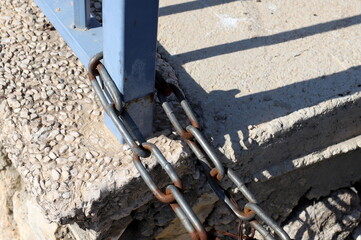 Strong iron steel chain close up.