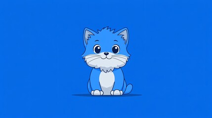 Obraz premium A playful blue kitten with fluffy white accents sits on a solid blue backdrop, capturing the essence of a cheerful and adorable character