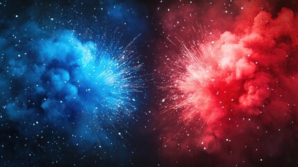Obraz premium Red and blue explosive background with a dynamic speech bubble in the center, adding excitement for comic-style promotions.
