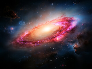 A telescope view of a distant galaxy, showing its spiral arms and glowing stars.