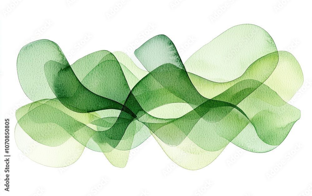 Poster abstract watercolor art featuring flowing green waves, creating a serene and calming effect for any 