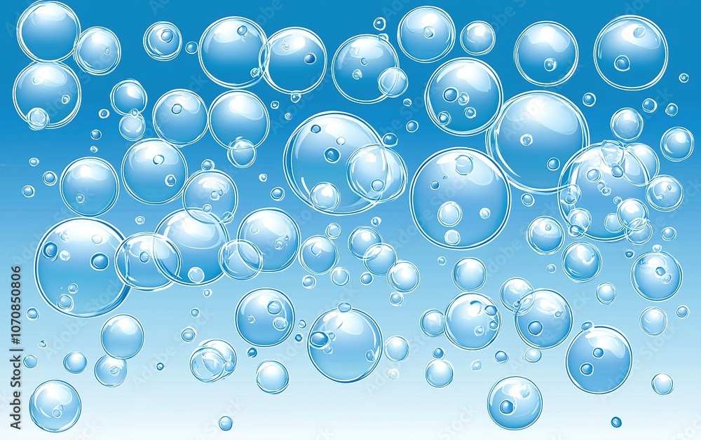 Poster a collection of floating bubbles against a soft blue background creating a serene and refreshing atm