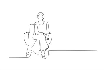 A minimalist line drawing of a seated person in a chair, emphasizing simplicity and form.