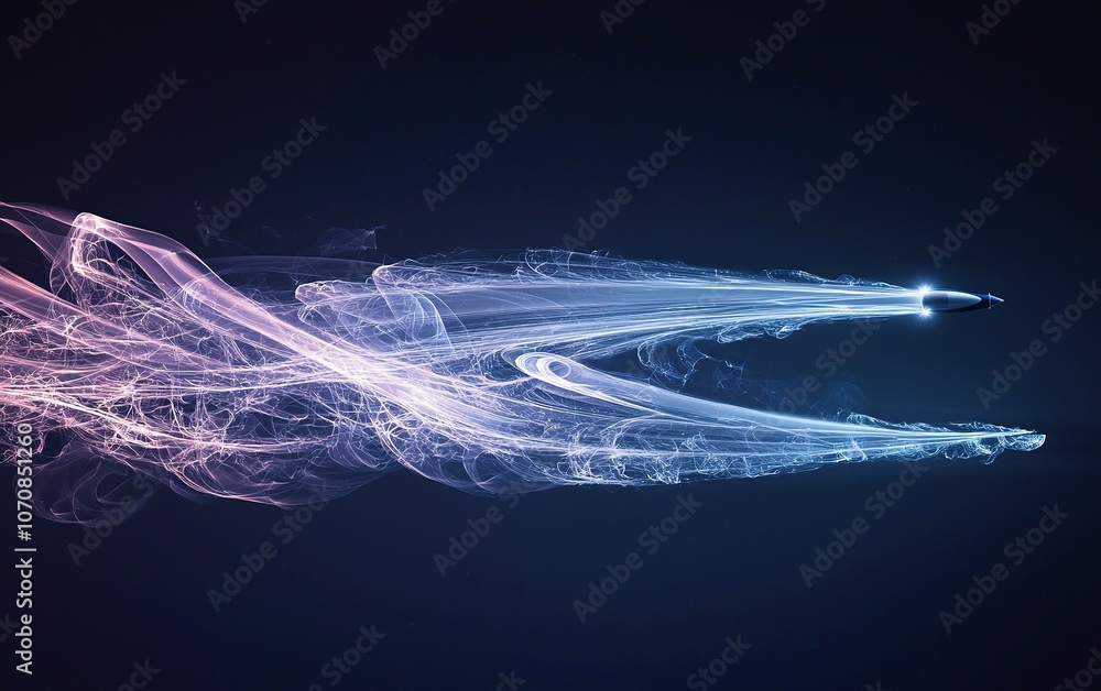 Poster abstract light trails depicting a sleek pen moving rapidly through a dark background in a captivatin