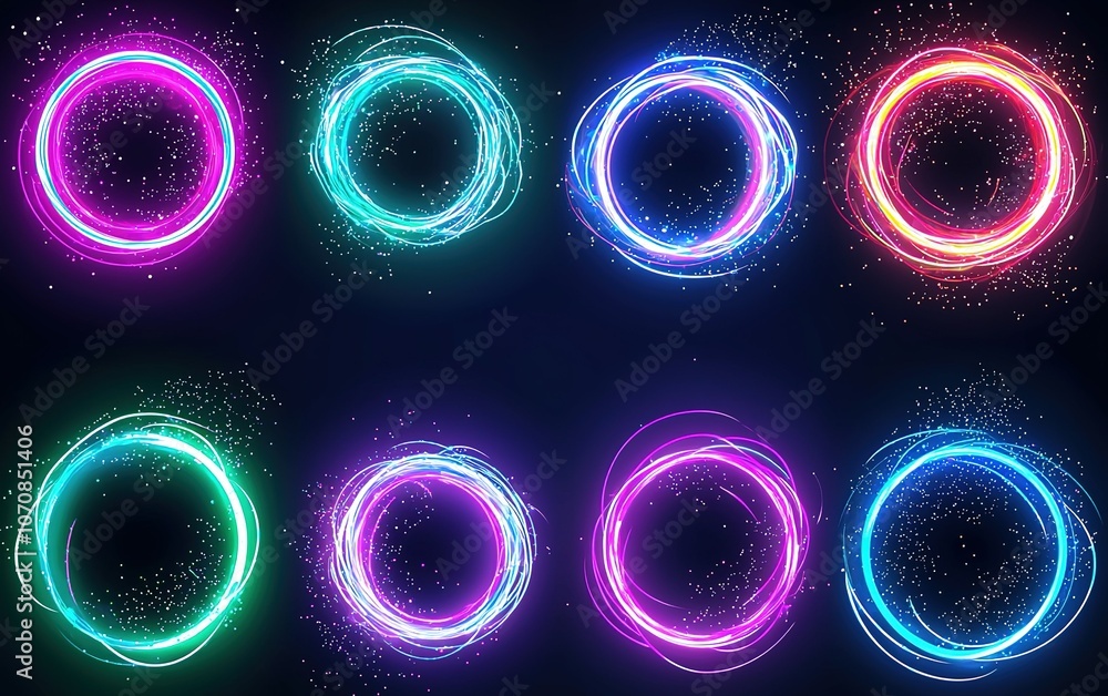 Poster vibrant glowing circular light patterns create a mesmerizing display in a dark background during a d