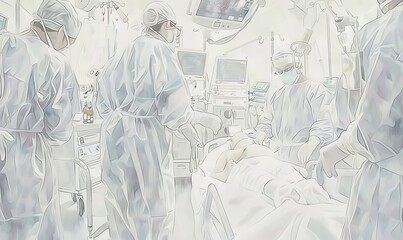 In a well-equipped medical environment, healthcare professionals collaborate effectively, showcasing their expertise and dedication as they perform a complex surgery on a patient in need