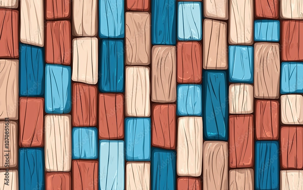 Poster colorful wooden blocks arranged in a visually striking pattern in an abstract design suitable for va