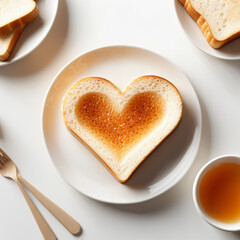 3D Render of a heart shaped piece of bread on a white background.