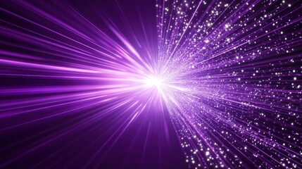 Fototapeta premium A vibrant burst of purple light radiates outward, filled with sparkling particles against a darker background, creating a striking visual effect.