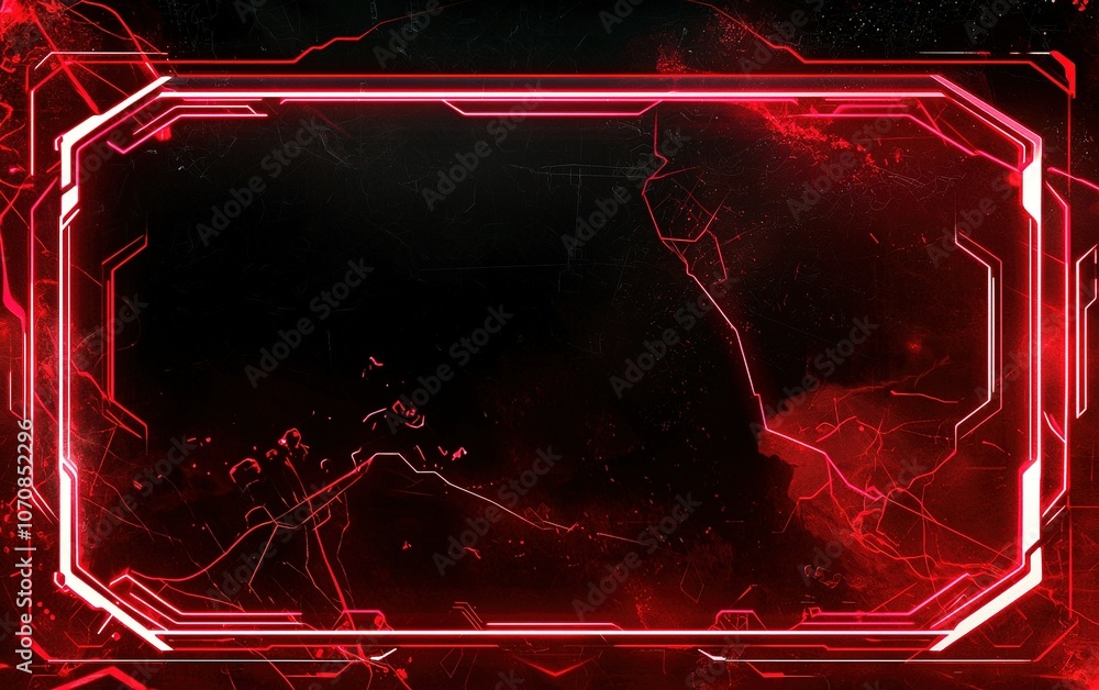 Poster a vibrant red and black digital frame with glowing lines, suitable for graphic design projects and o