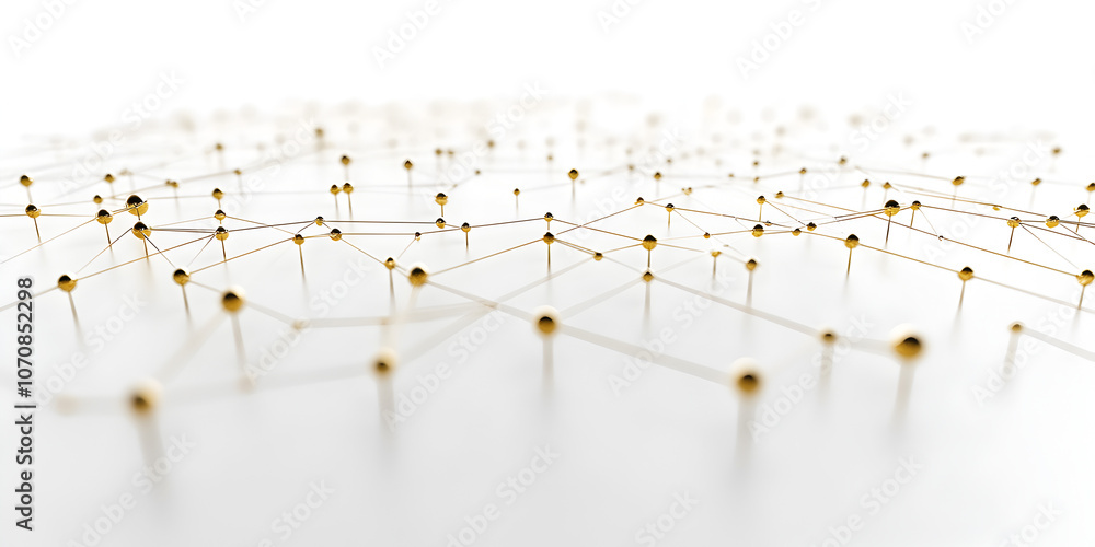 Poster golden network: a mesmerizing network of interconnected golden spheres, symbolizing the intricate an