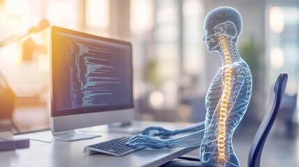 Person sitting at desk with poor posture, emphasizing the importance of ergonomic practices for maintaining health and productivity in the workplace.
