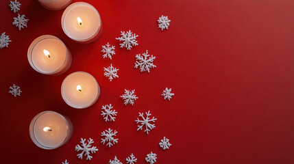 Fototapeta premium Scandinavian Inspired Decor with Candles and Snowflakes