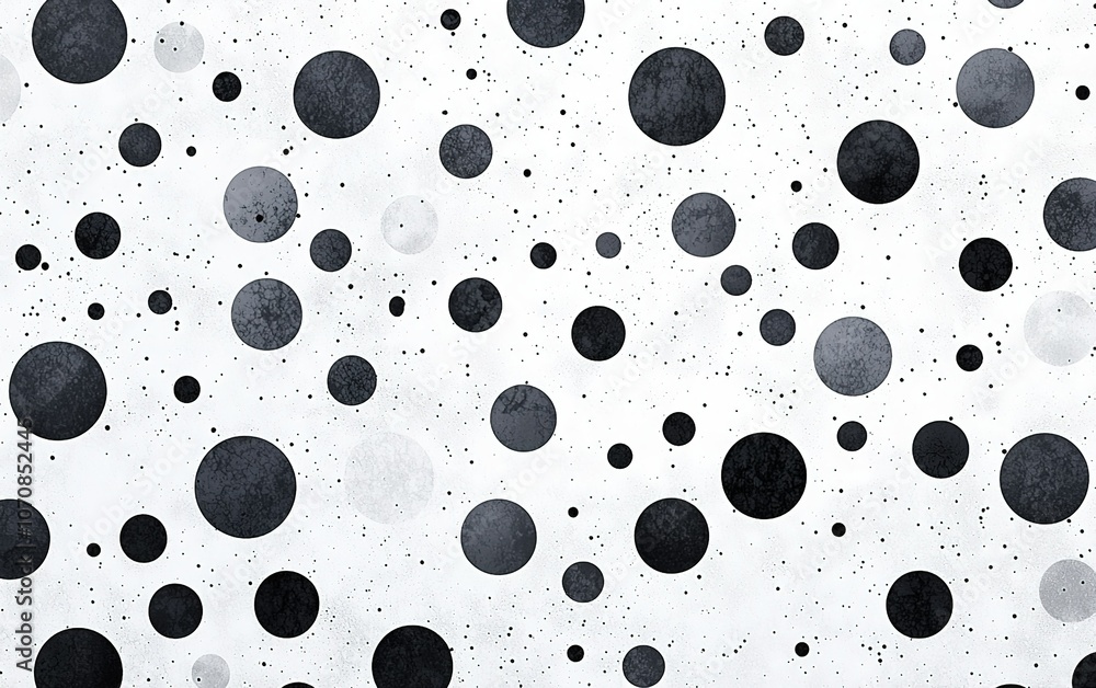 Poster a pattern of black and gray circles on a white background creating a modern artistic design suitable