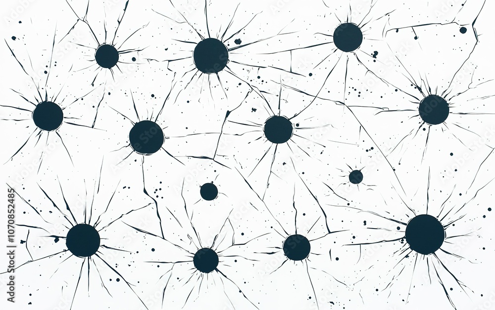 Aufkleber abstract black splatters with radial lines on a white background, creating an artistic composition o