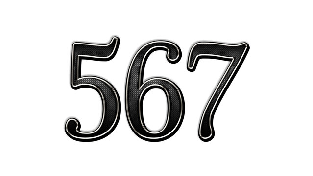 black metal 3d design of number 567 on white background.