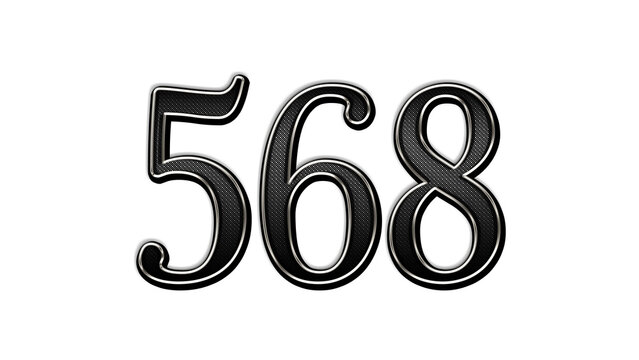 black metal 3d design of number 568 on white background.