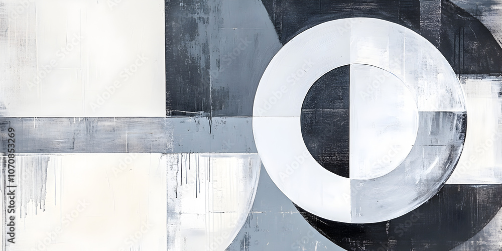Poster abstract monochromatic circles: a captivating interplay of grayscale circles and geometric shapes, c