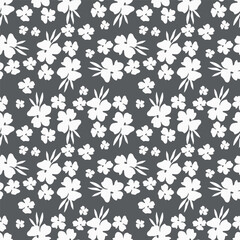 Artistic simple branches flowers peonies, dahlia and buds with leaves seamless pattern. Vector hand drawn. Retro, vintage, pastel print. Template for design, fabric, fashion, wallpaper, textile