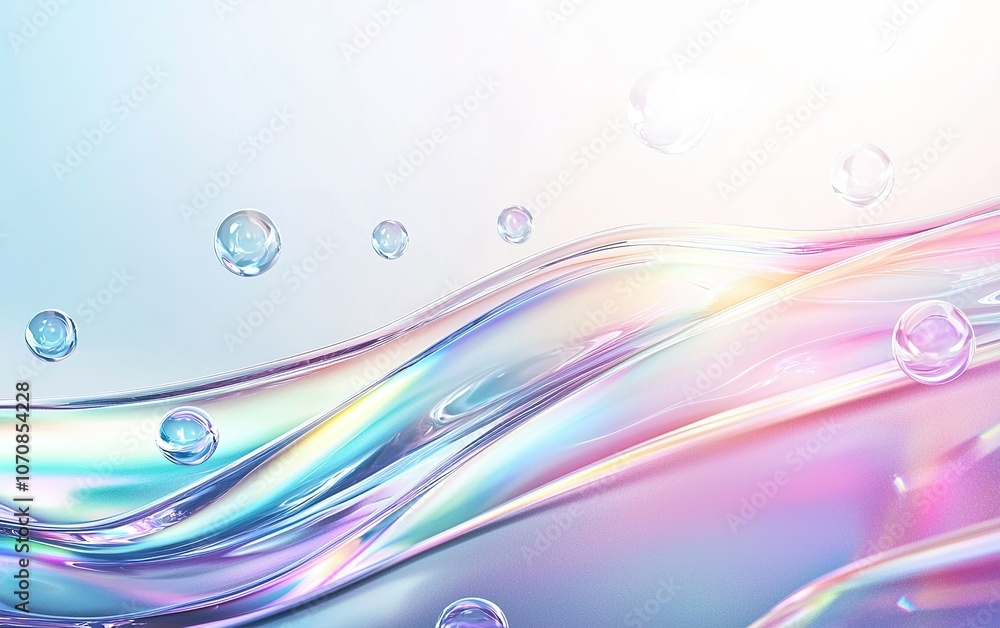 Poster colorful abstract waves with bubbles illuminated by soft light create a serene underwater atmosphere