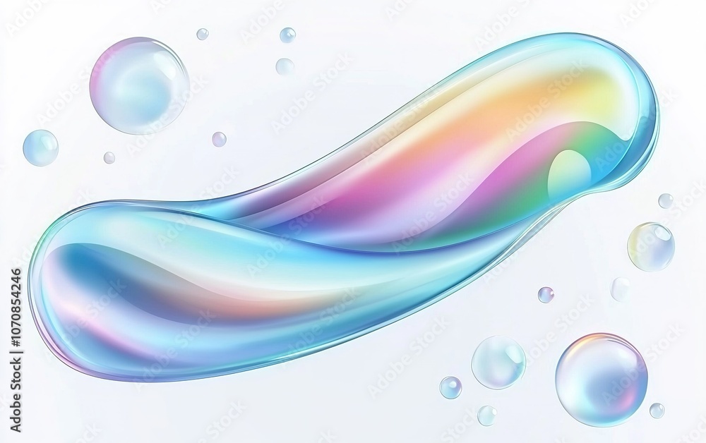 Poster a colorful abstract swirl of liquid with bubbles against a soft pastel background in a modern design
