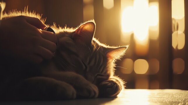Cat calmly lying on veterinary examination table, trusting environment for health check. Animal care and trust in medical professionals.
