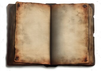 Vintage Open Book with Blank Pages on White Background