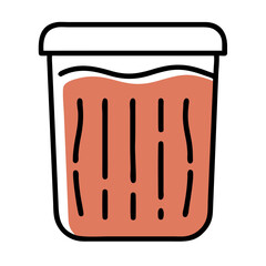 A red container with a lid on top. The container is empty. The container is made of plastic