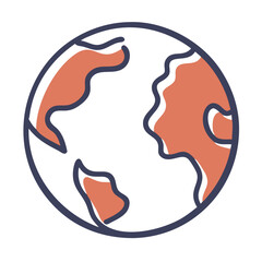 A cartoon drawing of the earth with a blue outline and orange shading. The drawing is simple and playful, with a focus on the round shape of the planet
